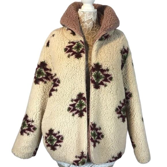 NWT Fuzzy Cozy Teddy Reversible Cardigan Coat open front LOve Tree size medium - Picture 3 of 12